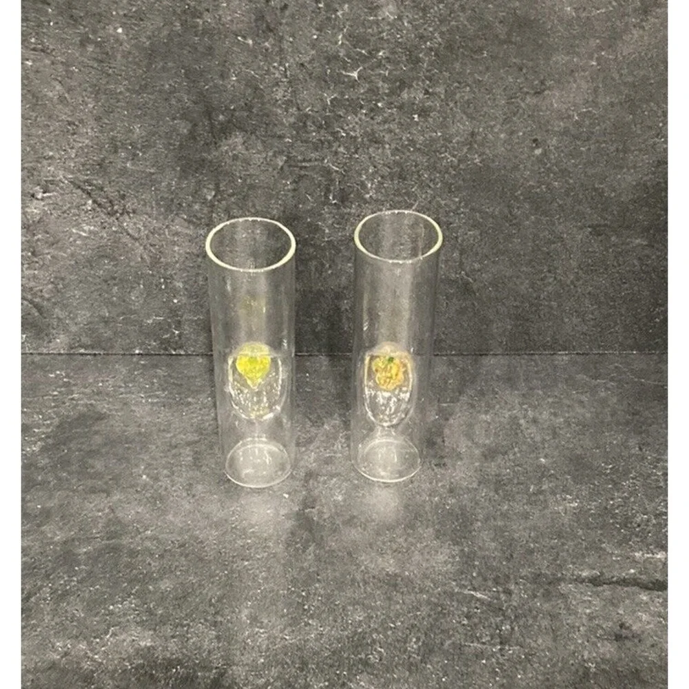 2 Hand Blown Glass Shot Glasses 3-D Glass Yellow Grapes Vintage